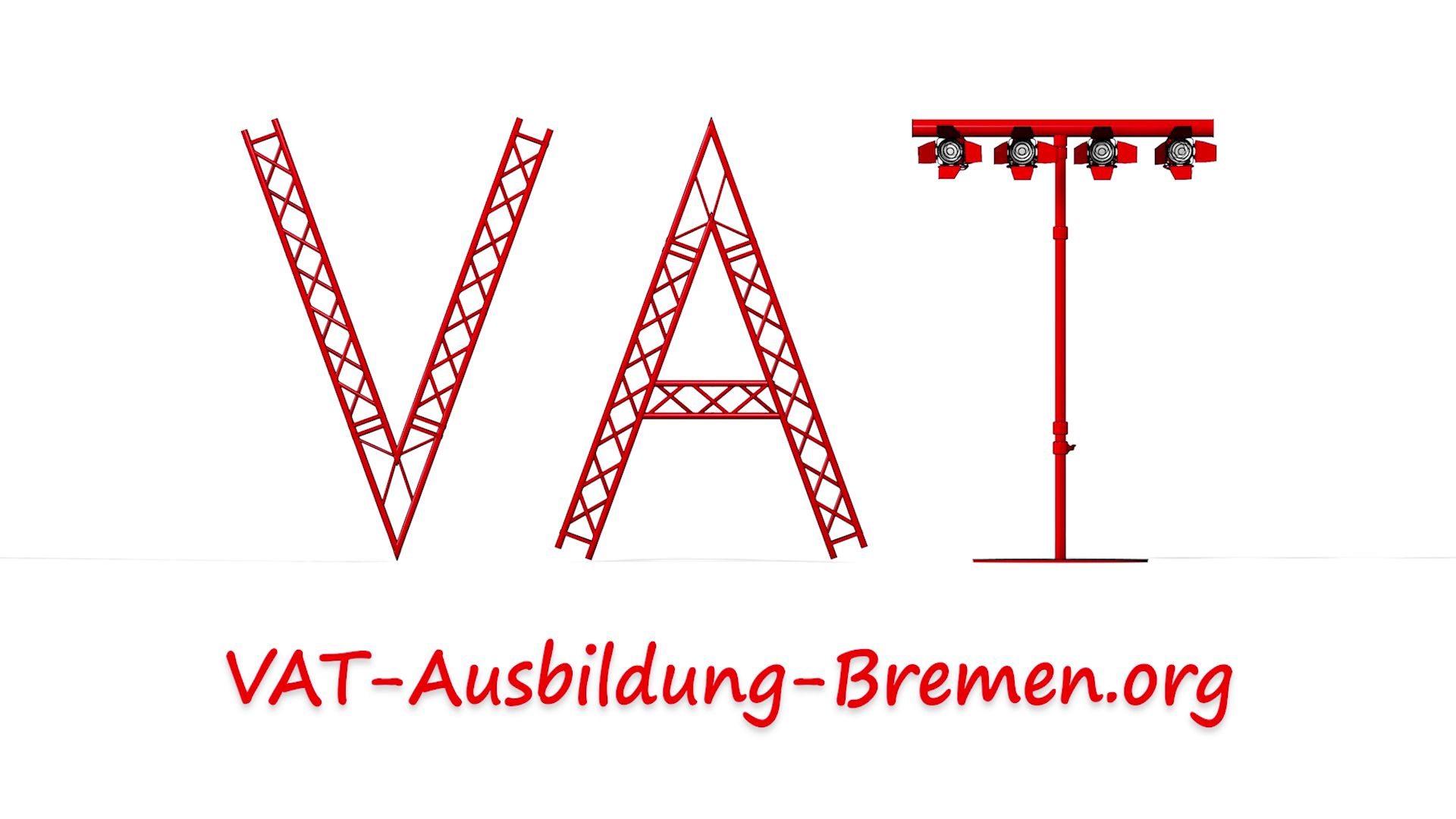 Die Buchstaben V, A und T aus Traversen und einem Scheinwerfer-Stativ